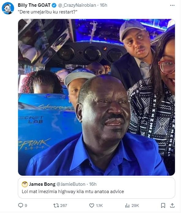 Billy the goat crazynairobian 16h dere umejaribu ku restart? 98 james bong jamie