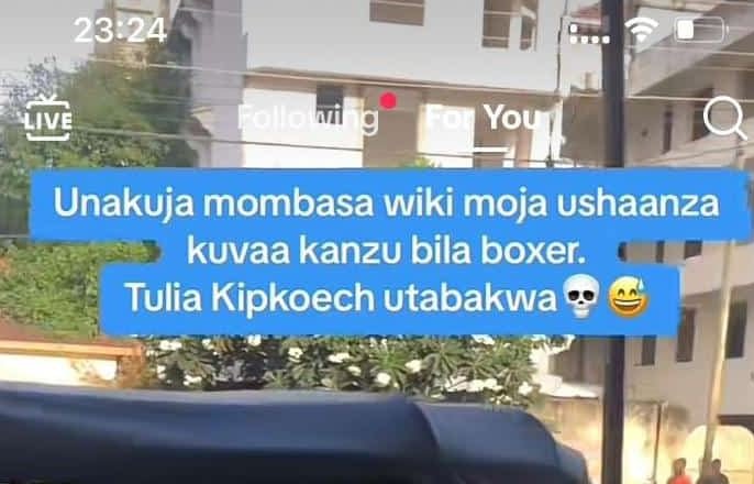 Lve 5 unakuja mombasa wiki moja ushaanza kuvaa kanzu bila boxer tulia kipkoech u
