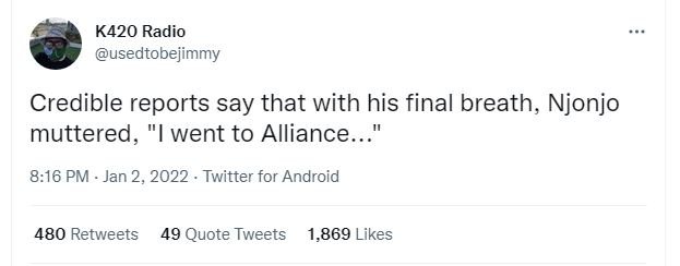 K420 Radio usedtobejimmy Credible reports say that with his final breath Njonjo