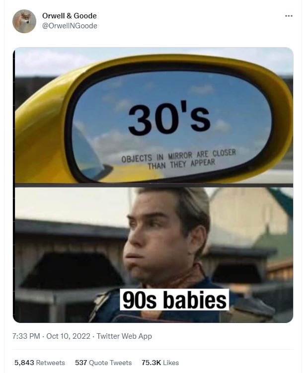 Orwell goode orwellngoode 30's objects in virror are closer than they appear 9os