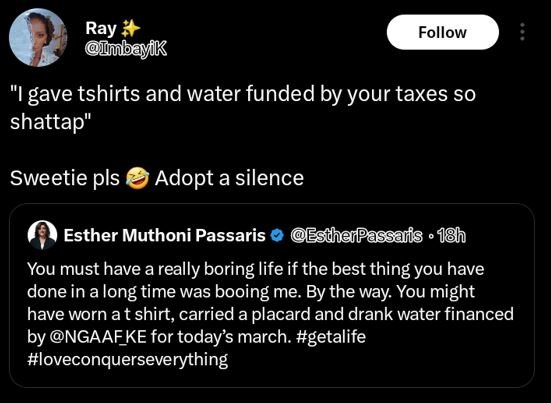 Ray imbayfk follow igave tshirts and water funded by your taxes so shattap sweet