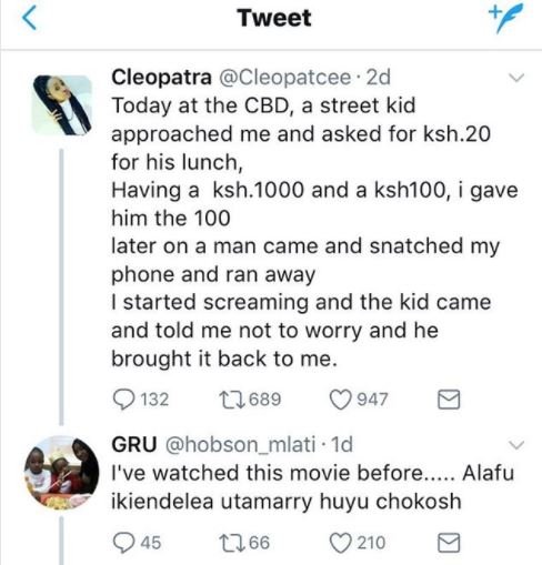 Tweet cleopatra cleopatcee 2d today at the cbd, a street kid approached me and a