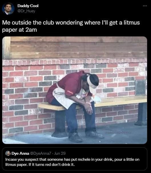 Daddy cool dr_huey me outside the club wondering where i'il get a litmus paper a