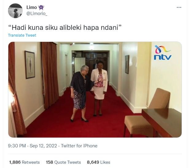 Limo '' limorio _ hadi kuna siku alibleki hapa ndani translate tweet ntv 9.30 pm