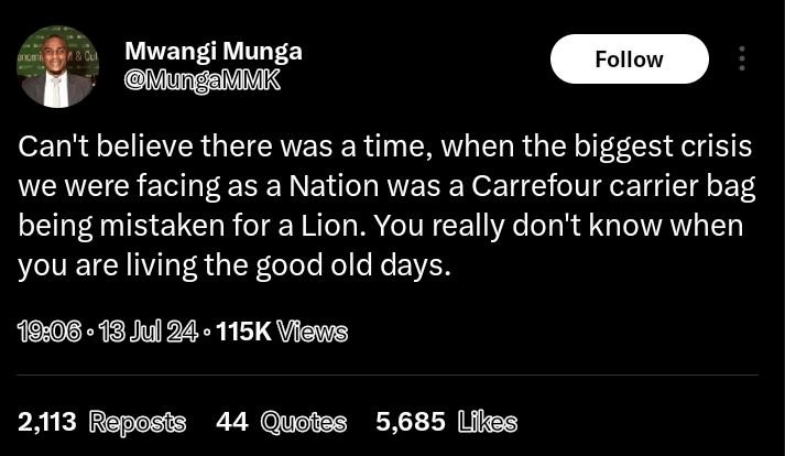 Mwangi munga mungammk follow can't believe there was a time when the biggest cri