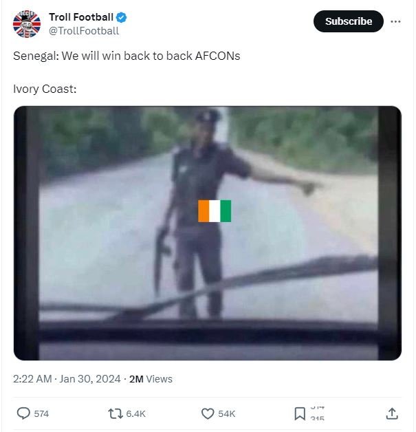 Troll football trollfootball subscribe senegal we will win back to back afcons i