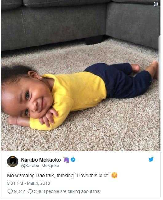 Karabo mokgoko karabo mokgoko me watching bae talk, thinking love this idiot 9.3