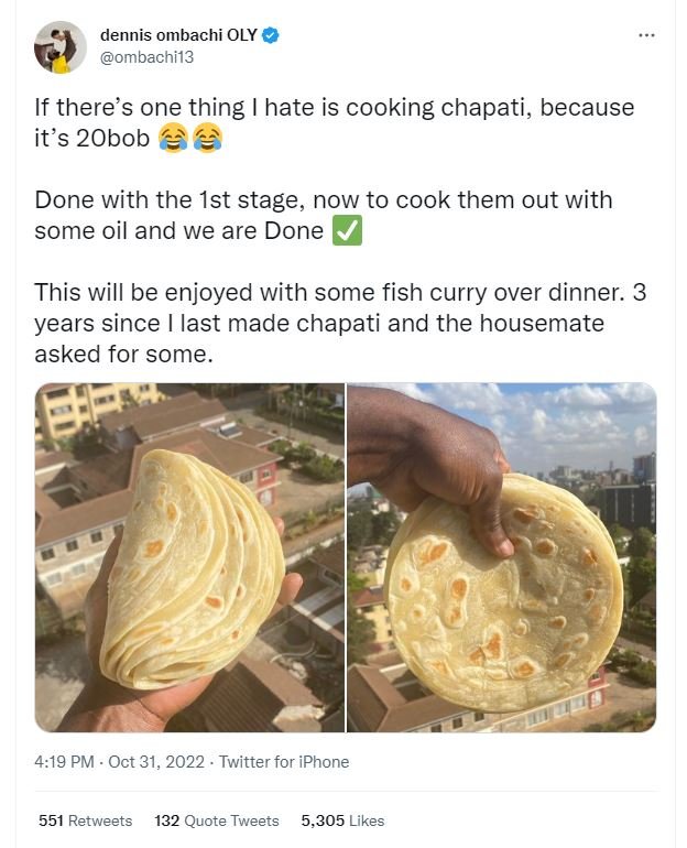 Dennis ombachi oly ombachi13 if there's one thing hate is cooking chapati, becau