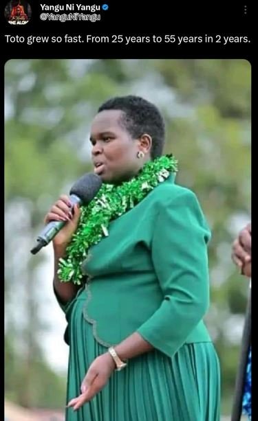 Yangu ni yangu oargnarg toto grew so fast. from 25 years to 55 years in 2 years