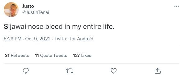 Justo justintenai sijawai nose bleed in my entire life_ 5.29 pm oct 9, twitter f