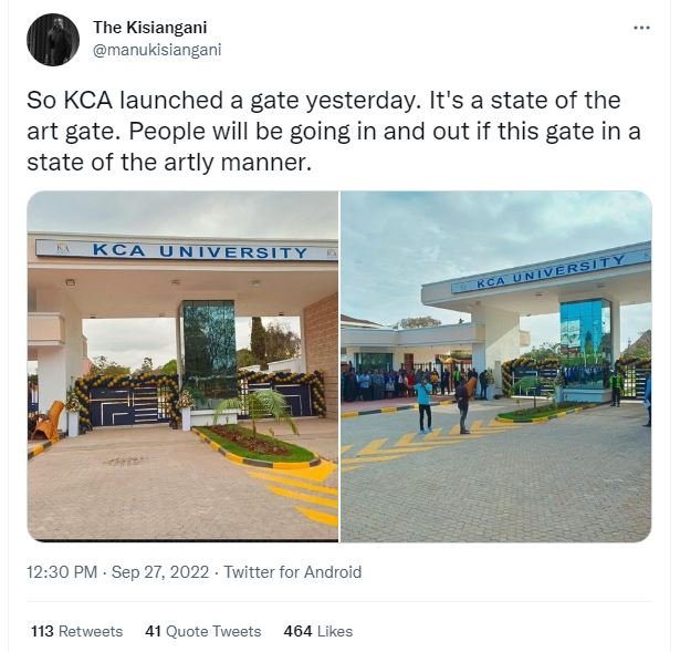 The kisiangani manukisiangani so kca launched a gate yesterday. it's a state of