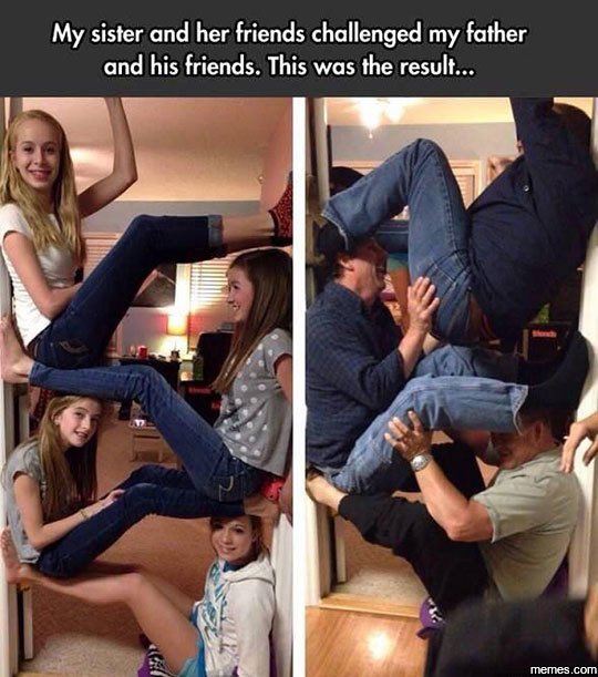 My sister and her friends challenged my father and his friends. this was the res