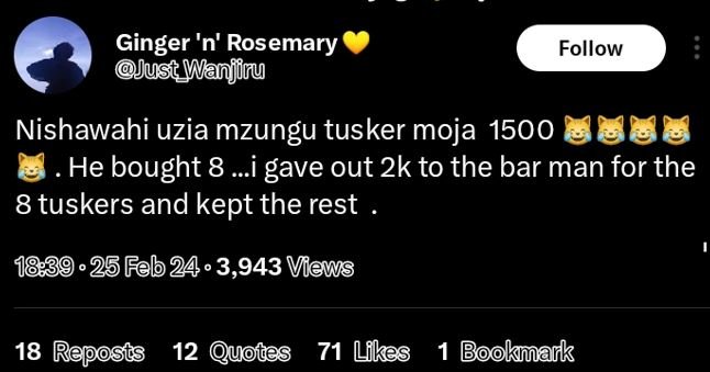 Ginger 'n' rosemary just wanjinu follow nishawahi uzia mzungu tusker moja 888 he