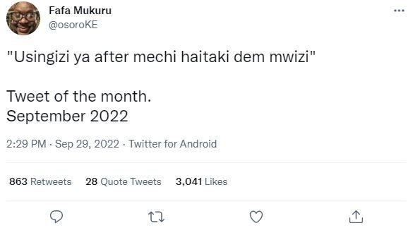 Fafa mukuru osoroke usingizi ya after mechi haitaki dem mwizi tweet of the month