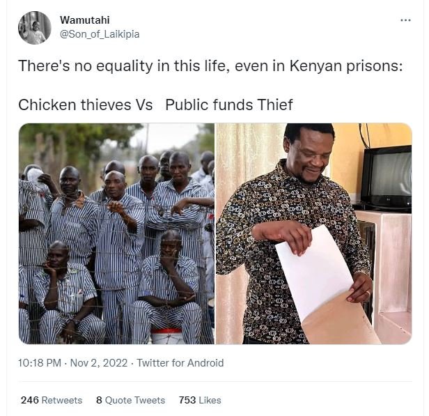 Wamutahi son_of_laikipia there's no equality in this life, even in kenyan prison
