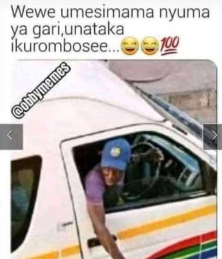Wewe umesimama nyuma ya gari, unataka ikurombosee 100 ddymemes