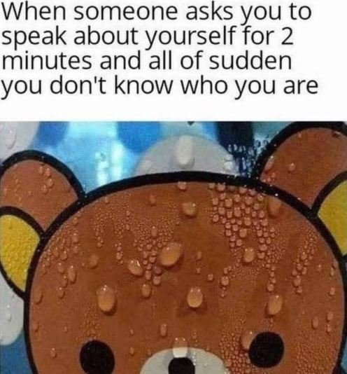 When someone asks you to speak about yourself for 2 minutes and all of sudden yo