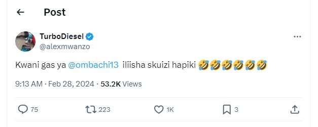 Post turbodiesel alexmwanzo kwani gas ya ombachi13 iliisha skuizi hapiki 9.13 am