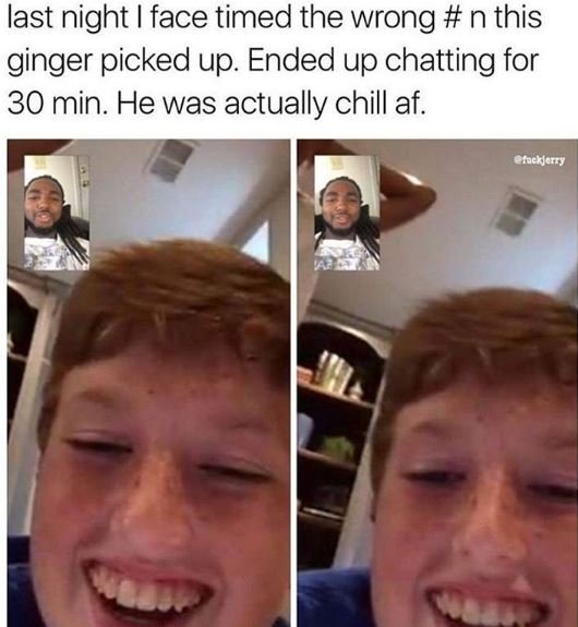 Last night face timed the wrong n this ginger picked up. ended up chatting for 3