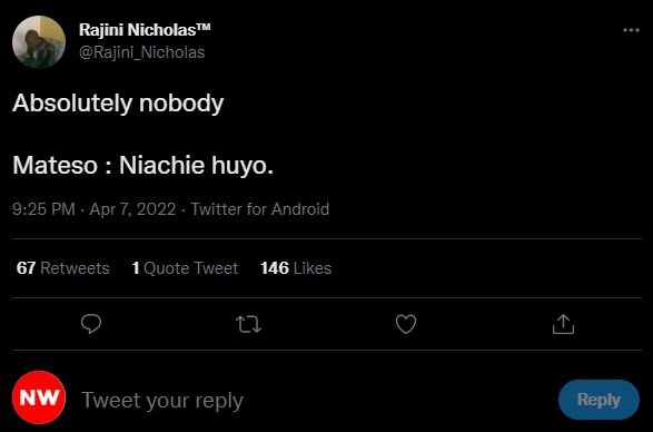 Rajini nicholast rajini_nicholas absolutely nobody mateso niachie huyo. 9.25 pm