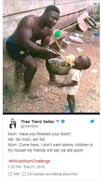 Thee trend setter tm xtlandela mum have vou finished youi food? me no mum, am fu