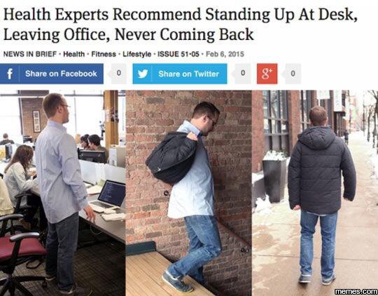 Health experts recommend standing up at desk, leaving office, never coming back
