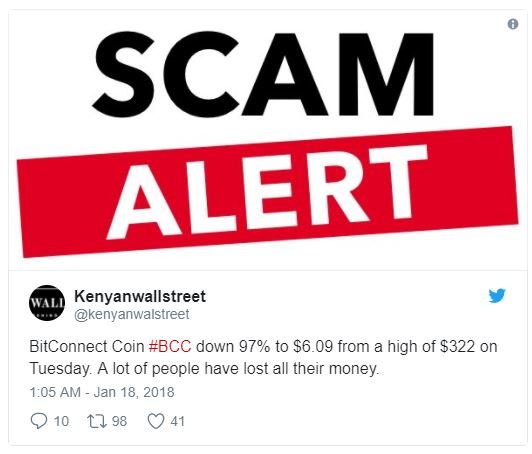 Scam alert kenyanwallstreet kenyanwalstreet bitconnect coin bcc down 97 to s6.09