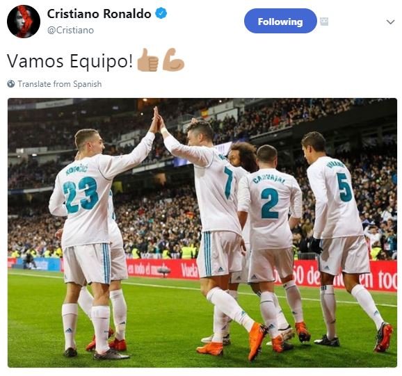 Cristiano ronaldo cristiano following vamos equipo! 2 6 translate from spanish 0