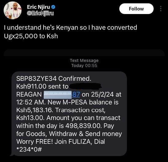 Eric njiru eriaqjiiru follow understand he's kenyan so i have converted ugx25,00
