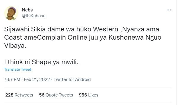 Nebs ItsKubasu Sijawahi Sikia dame wa huko Western , Nyanza ama Coast ameComplai