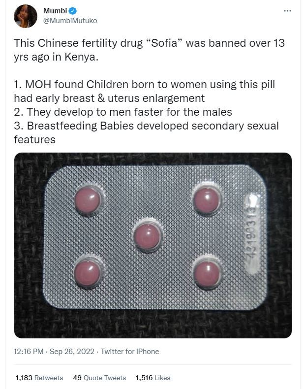 Mumbi mumbimutuko this chinese fertility drug sofia was banned over 13 yrs ago i