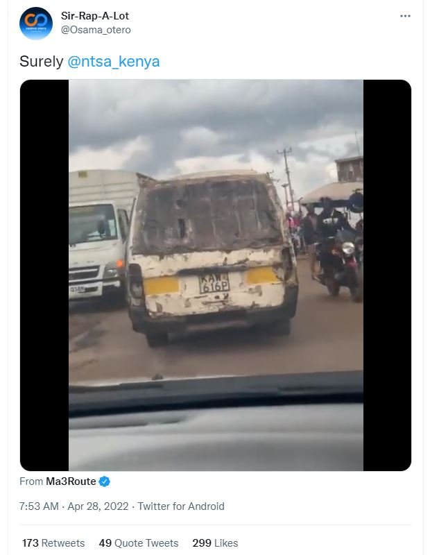 Sirrapalot osama_otero surely ntsa_kenya from ma3route 7.53 am apr 28, twitter f