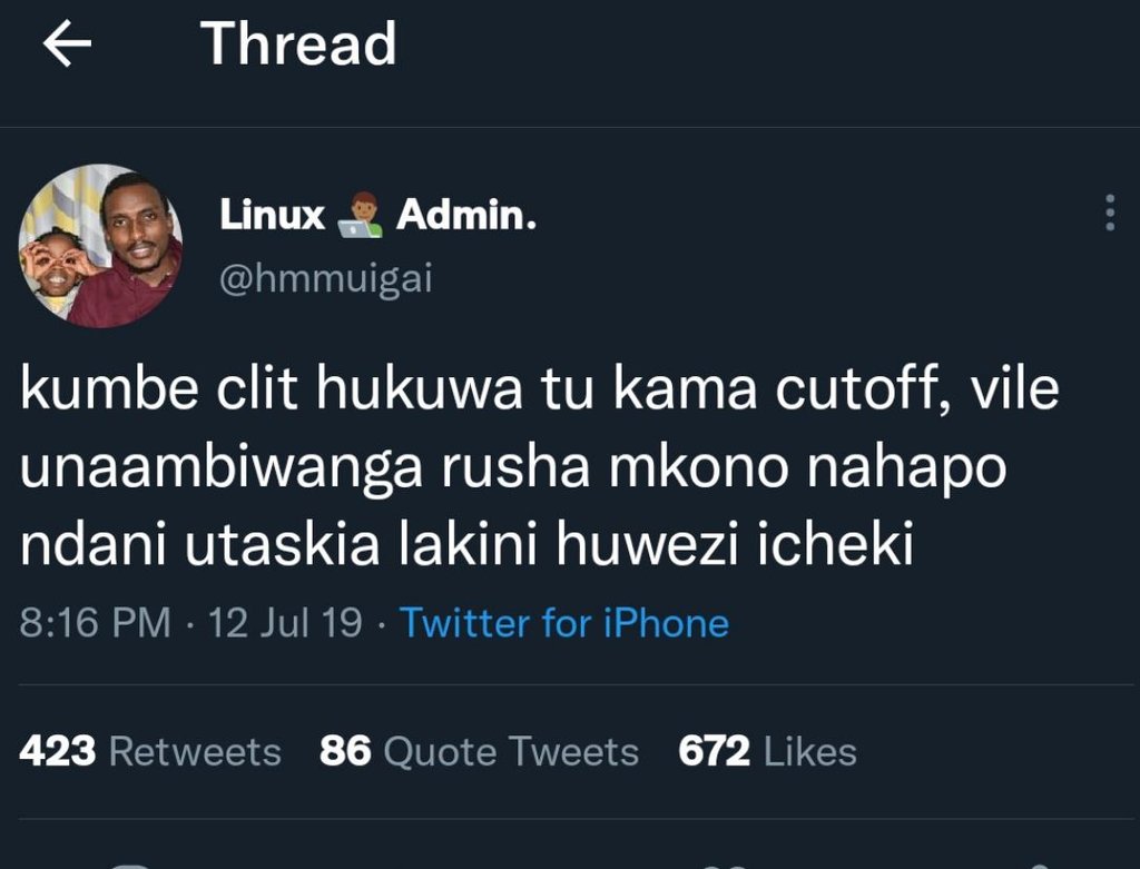 Thread Linux Admin. hmmuigai kumbe clit hukuwa tu kama cutoff, vile unaambiwanga