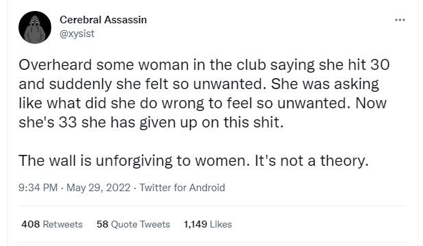 Cerebral assassin xysist overheard some woman in the club saying she hit 30 and