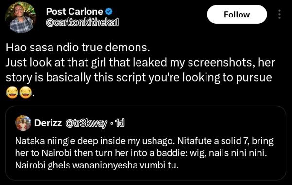 Post carlone cadtonkithekal follow hao sasa ndio true demons_ just look at that