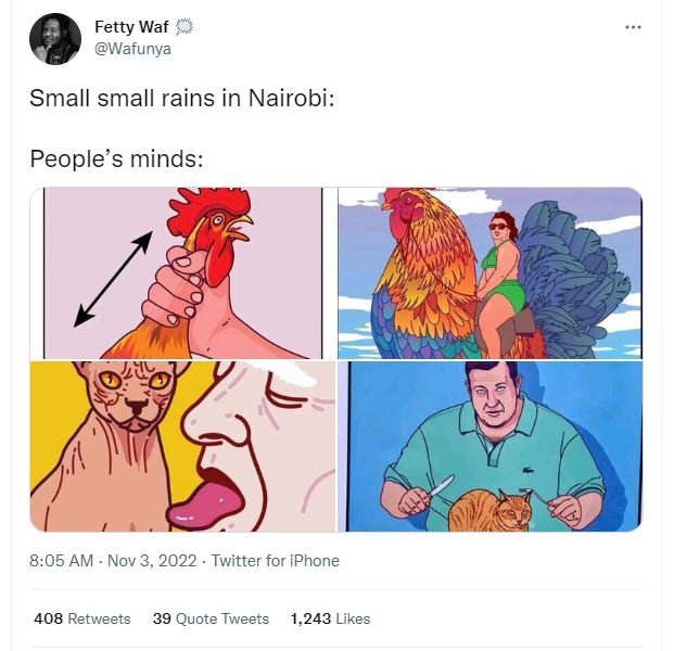 Fetty waf wafunya small small rains in nairobi people's minds 8.05 am nov 3, twi