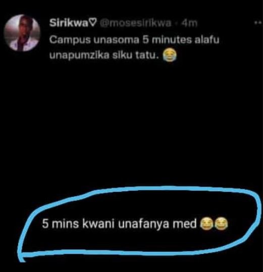 Sirikway mososhikwa Amn Campus unasoma 5 mlnutes alafu unapumzlka slku tatu. 5 m