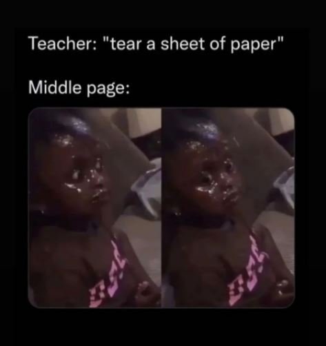 Teacher tear a sheet of paper middle page