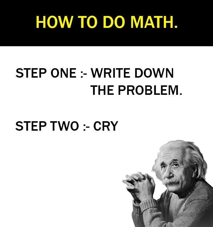How to do math. step one write down the problem. step two cry