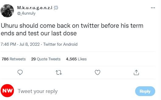 M.k.u.r.u.g.e.n.z.i 4unruly uhuru should come back on twitter before his term en