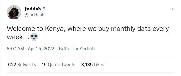 Juddab m juddaah welcome to kenya, where we buy monthly data every week. 8.07 am