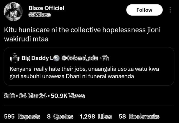 Blaze officiel b3laza follow kitu huniscare ni the collective hopelessness jioni