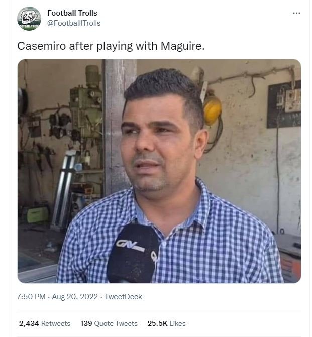 Football trolls footballltrolls casemiro after playing with maguire cav 7.50 pm