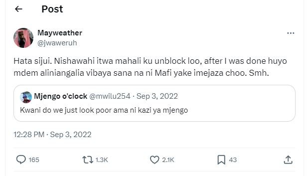 Post mayweather jwaweruh hata sijui. nishawahi itwa mahali ku unblock loo, after