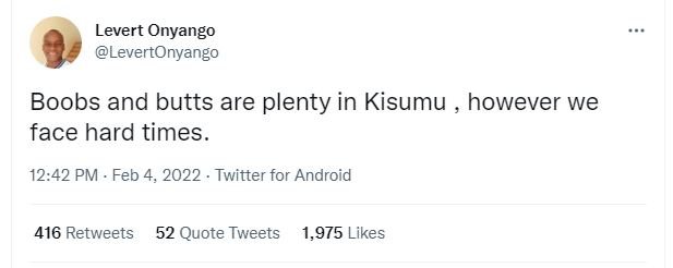 Levert Onyango LevertOnyango Boobs and butts are plenty in Kisumu however we fac