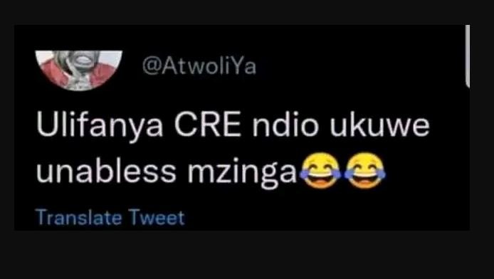 Atwoliya ulifanya cre ndio ukuwe unabless mzinga translate tweet
