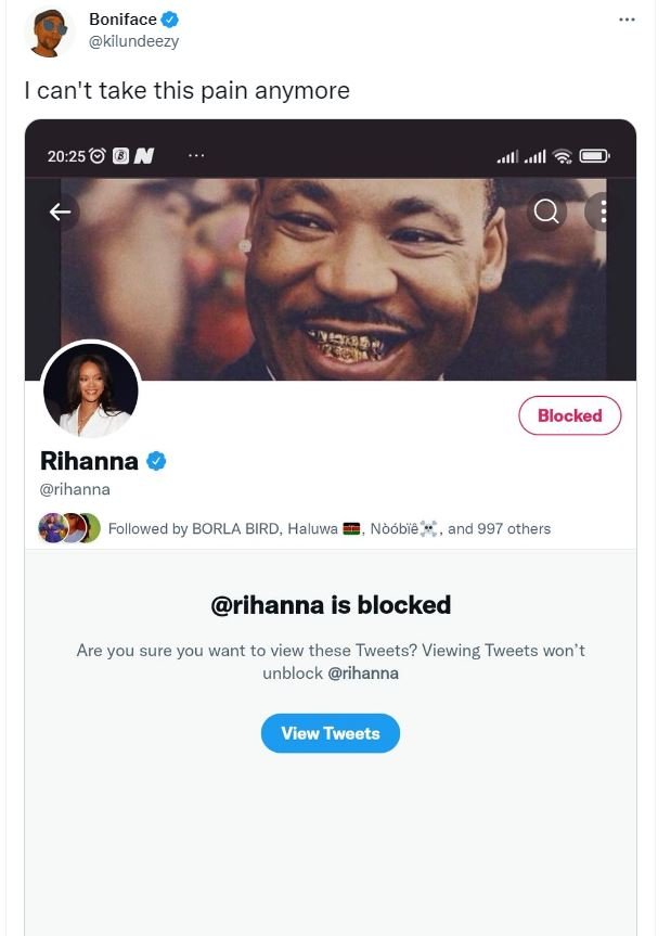 Boniface kilundeezy can't take this pain anymore 20.25 n Blocked Rihanna rihanna