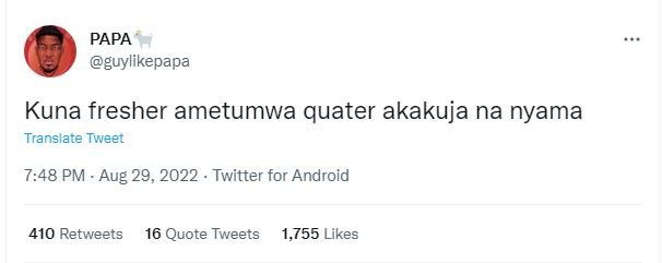 Papa guylikepapa kuna fresher ametumwa quater akakuja na nyama translate tweer 7