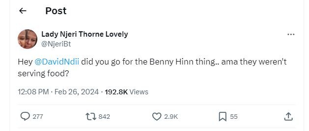 Post lady njeri thorne lovely njeribt hey davidndii did you go for the benny hin