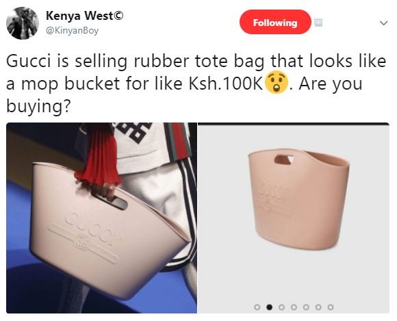 Kenya west kinyanboy following gucci is selling rubber tote bag that looks like